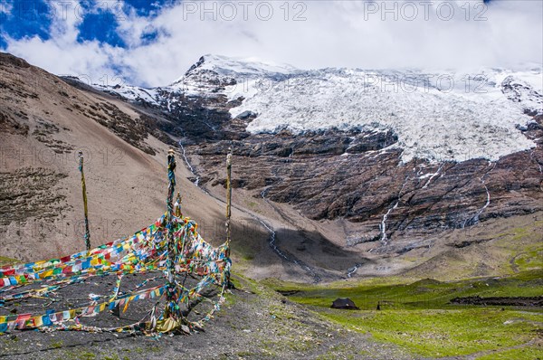 Praying flags on the Karo-La Pass along the Friendship Highway