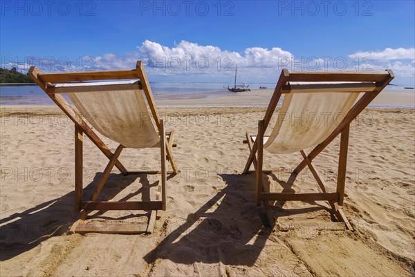 Sun loungers on the beach of Andilana