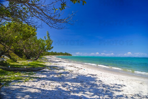 Long white sand beach in the east of the island Ile Sainte-Marie although Nosy Boraha