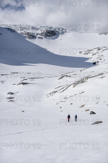 Ski tourers in winter in the mountains