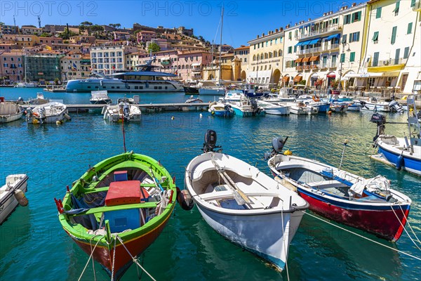 Portoferraio harbour with anchored boats