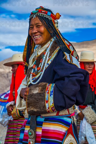 Traditional dressed woman on the festival of the tribes in Gerze Western Tibet