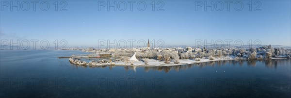 Aerial view of the town of Radolfzell on Lake Constance in winter