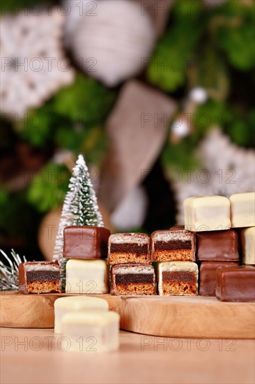 Traditional German sweets called 'Dominosteine'. Christmas candy consisting of gingerbread