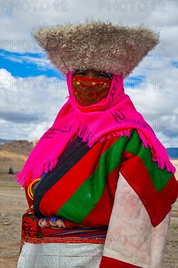 Traditional dressed woman on the festival of the tribes in Gerze Western Tibet