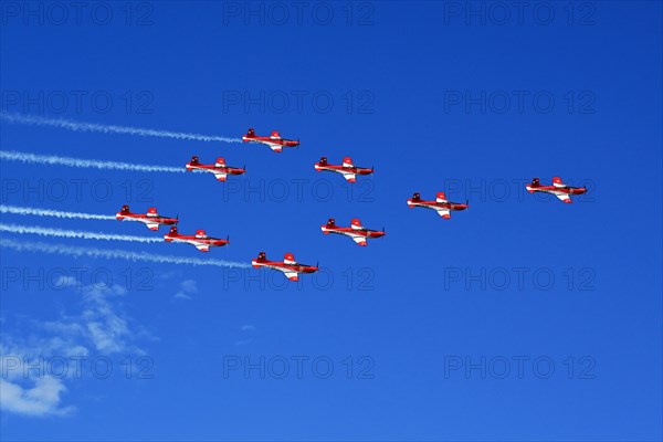 Formation flight of the Patrouille Suisse with the PC-7 team