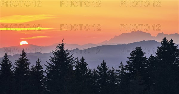 View of Saentis and Alpstein at sunrise