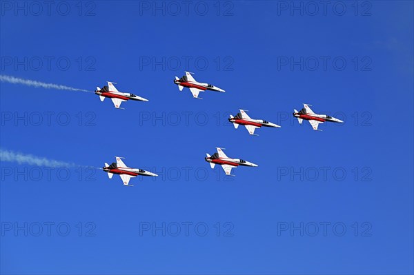 Formation flight of the Patrouille Suisse with the Northrop F-5E Tiger II