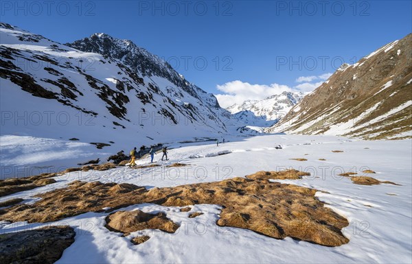 Ski tourers in a valley at Oberbergbach