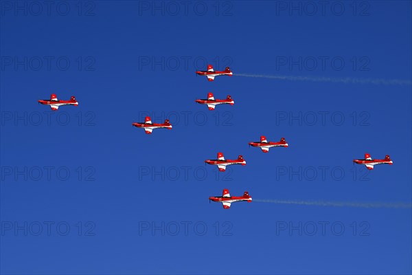 Formation flight of the Patrouille Suisse with the PC-7 team