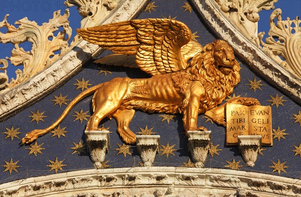 The winged lion of Saint Mark and Angels on Basilica di San Marco