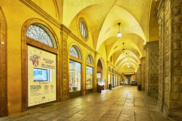 Illuminated arcades at the Maggiore Market Square