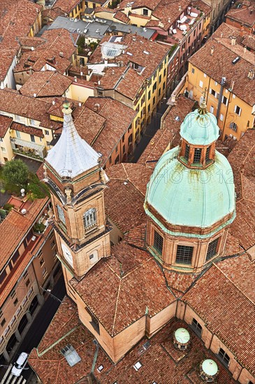 View from the Asinelli Tower of the towers of the churches of Santi Bartolomeo and Gaetano