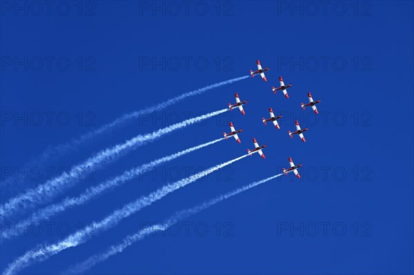 Formation flight of the Patrouille Suisse with the PC-7 team