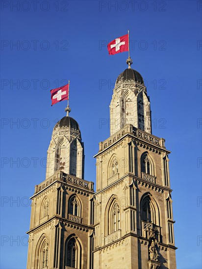 Towers with Swiss flag from Grossmuenster