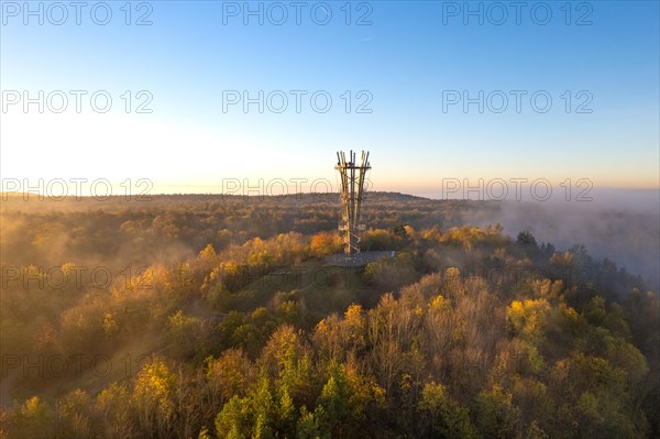 Schoenbuchturm in the fog at sunrise