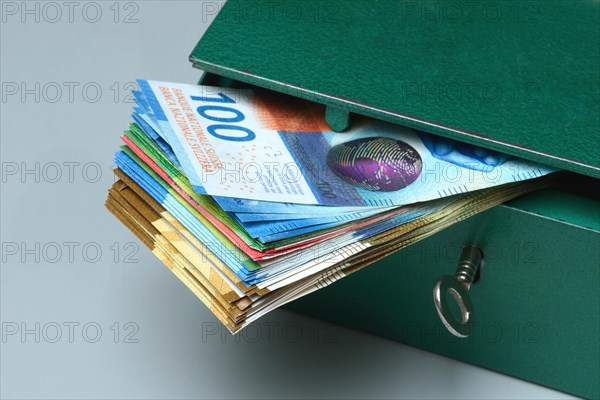 Cash box and Swiss banknotes