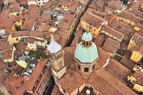 View from the Asinelli Tower of the towers of the churches of Santi Bartolomeo and Gaetano