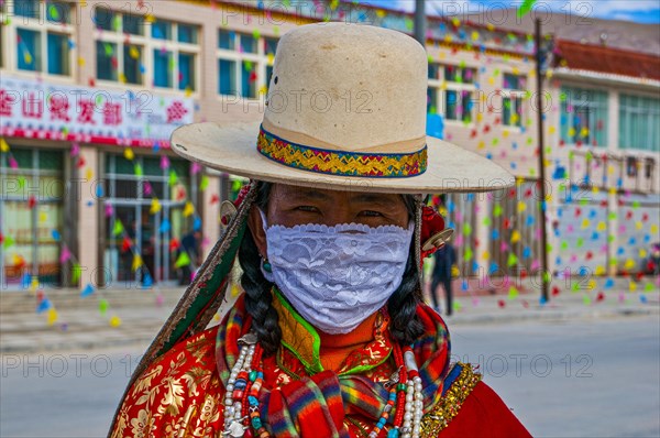 Traditional dressed woman on the festival of the tribes in Gerze Western Tibet