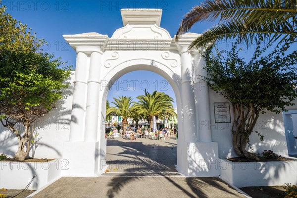 Entrance to picturesque settlement called Pueblo Marinero designed by Cesar Manrique located in Costa Teguise