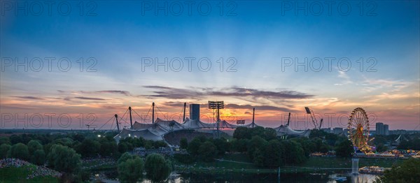 Sunset at Olympia park with Olympia stadium in Munich