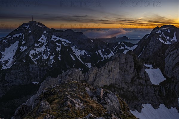 Blue hour with dawn over Saentis summit