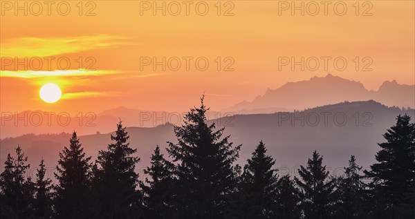 View of Saentis and Alpstein at sunrise
