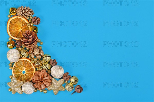 Seasonal winter flat lay with dried orange slices