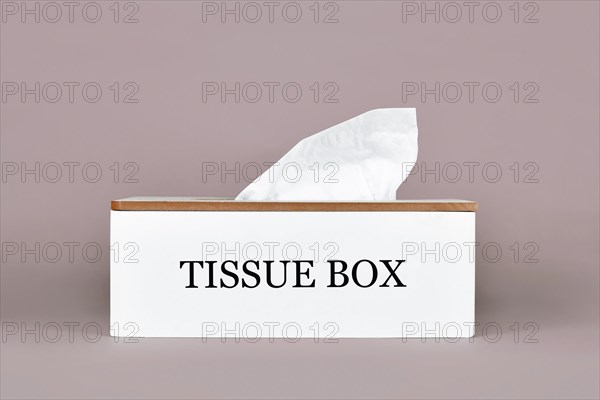 Wooden tissue box on gray background