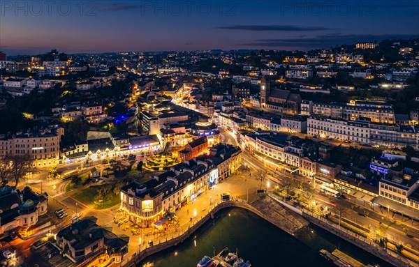 Night over Torquay Marina from a drone