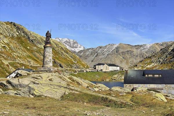 Statue of Saint Bernard behind Hospice and Monastery of the Augustinian Canons