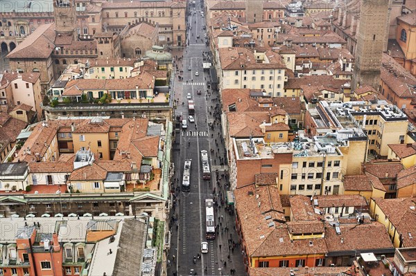 View from the Asinelli Tower of the old town with Via Rizzoli street