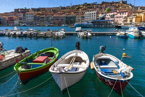 Portoferraio harbour with anchored boats