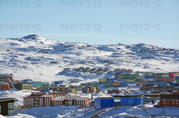 View of public buildings and homes in different colours