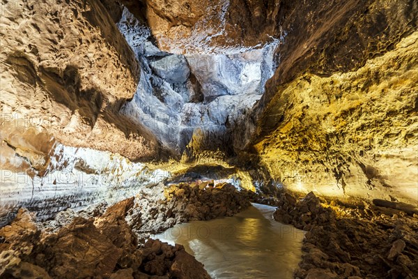 Stunning Verdes Cave with colorful illumination