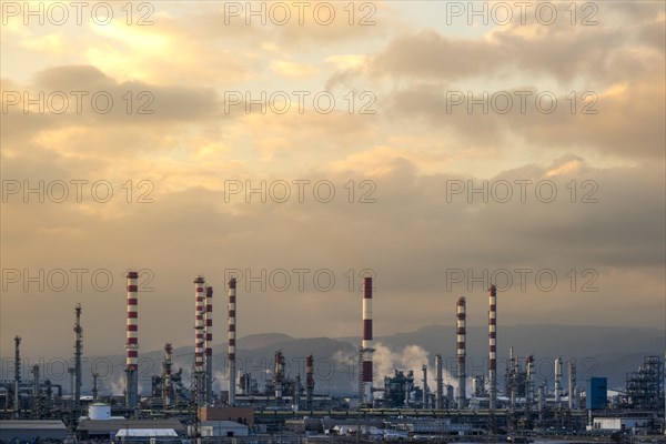 Industrial landscape with refinery and petrochemical plant in Tarragona in Catalonia Spain