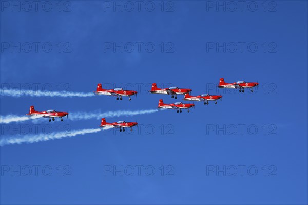 Formation flight of the Patrouille Suisse with the PC-7 team