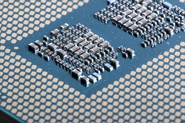 Macro image of the microchips of a modern processor