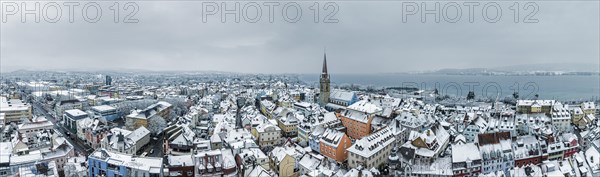 Aerial view of the town of Radolfzell on Lake Constance in winter