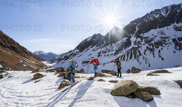 Ski tourers ascending in the Berglastal