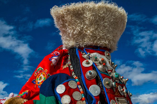 Traditional dressed woman on the festival of the tribes in Gerze Western Tibet