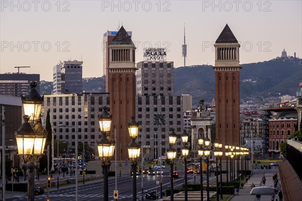 Plaza Espana at sunset in Barcelona Spain