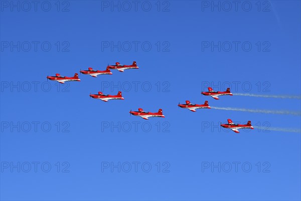 Formation flight of the Patrouille Suisse with the PC-7 team