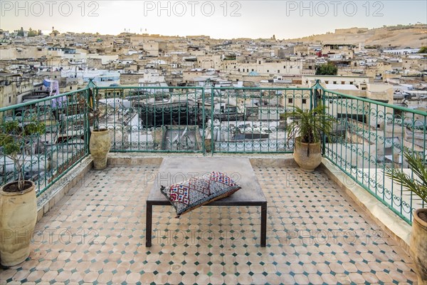 Rooftop terrace in the heart of old historic downtown called medina in Fez