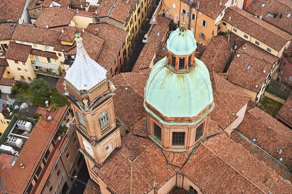 View from the Asinelli Tower of the towers of the churches of Santi Bartolomeo and Gaetano