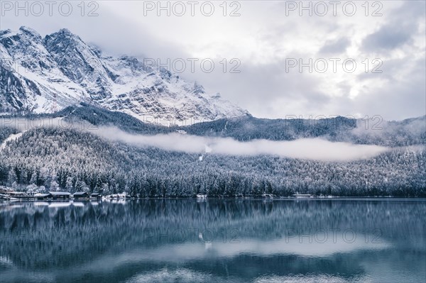 Winter scene at German Eibsee at Zugspitze