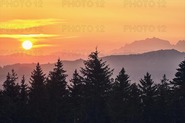 View of Saentis and Alpstein at sunrise