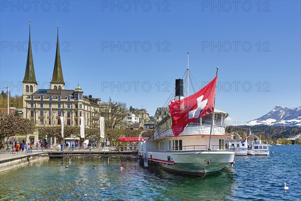 Ship restaurant in front of the court church of St. Leodegar hnten Rigi