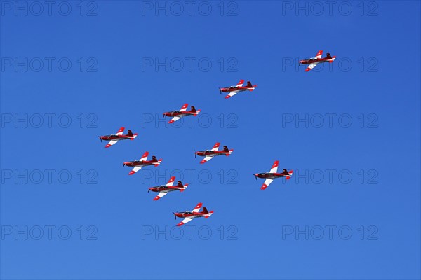 Formation flight of the Patrouille Suisse with the PC-7 team