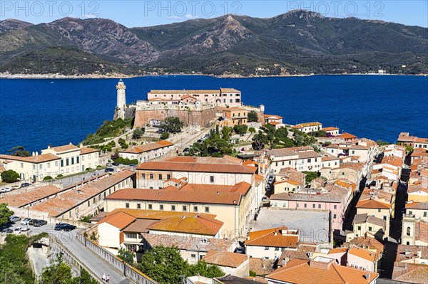 View from Forte Falcone to Portoferraio with the Fortezze Medici and Forte Stella